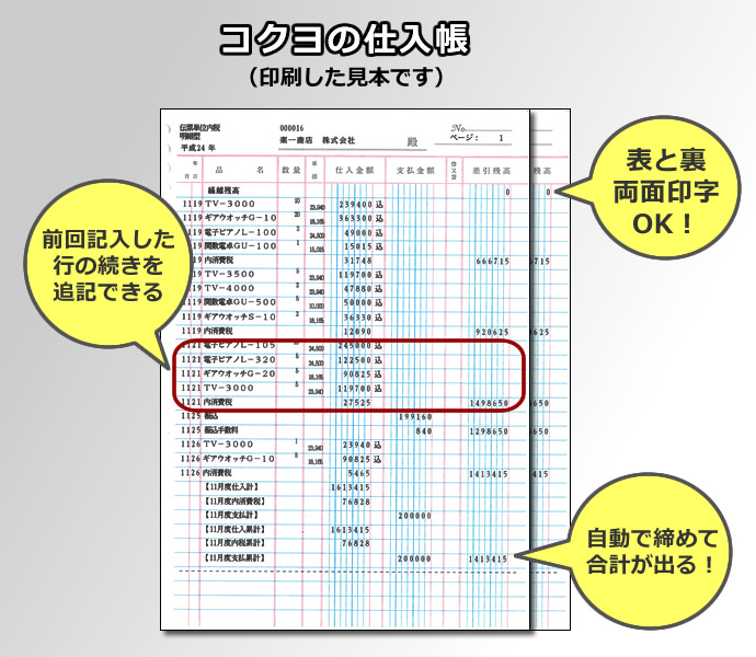 コクヨの仕入帳印刷