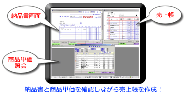 納品書と商品単価を確認しながら売上帳を作成　伝票に画面に図やメモが書ける　食品業向け販売管理システム